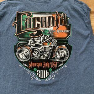 Laconia N.H. Motorcycle Rally 2016 Skeleton Biker Ringer Tshirt Size 4XL Blue